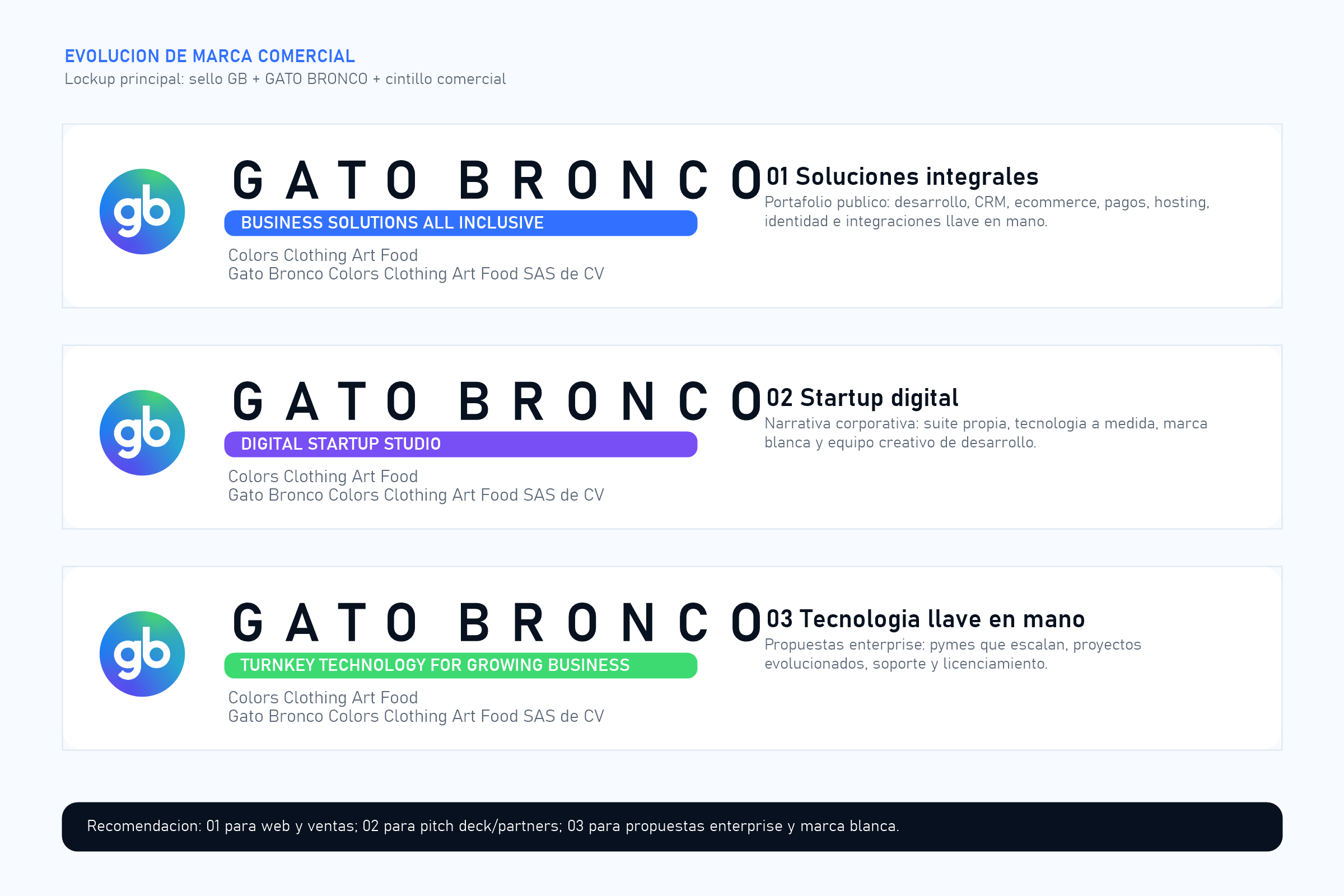 Tres propuestas de lockup comercial GATO BRONCO